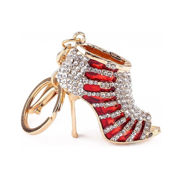 Red and Gold Women's Shoe Red High Heel Keychain Bag Charm - Picture 10 of 10